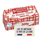 Beurre moulé demi-sel PAYSAN BRETON, 80% de MG, plaquette de 500g