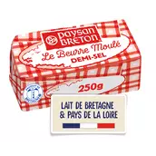 Beurre moulé demi sel PAYSAN BRETON, 80%MG, plaquette de 250g