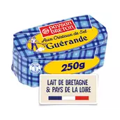 Beurre moulé aux cristaux de sel de guérande PAYSAN BRETON, 80%mg, plaquette de 250g