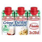 Crème UHT entière 30%mg ELLE & VIRE - brique 3x20cl