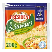 Râpé aux 3 fromages Tomme, Emmental & Mozzarella PRESIDENT - 200g