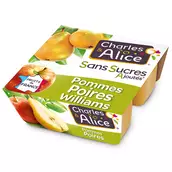 Dessert fruitier Poire Sans Sucres Ajoutés CHARLES & ALICE - 4 pots de100g
