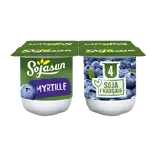 Spécialité au soja sucrée myrtilles mixés SOJASUN, 4x100g