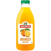 Jus réfrigéré d'orange 100% pur Jus réfrigéré sans sucres ajoutés ANDROS - Bouteille de 1l