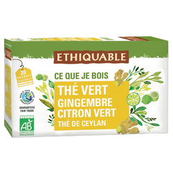ETHIQUABLE - Thé vert gingembre citron vert Ceylan BIO - la boîte de 20 sachets - 36g