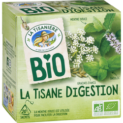 Infusion bio à l'arôme naturel (menthe douce/graines d'anis/basilic) la tisane digestion LA TISANIERE, 20 sachets de 30g