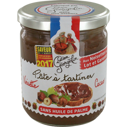 Pâte à tartiner noisettes cacao du Lot et Garonne LUCIEN GEORGELIN, pot de 400g