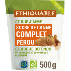 ETHIQUABLE - Sucre complet de canne BIO - le sachet de 500g