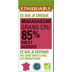 ETHIQUABLE - Chocolat noir 85% Madagascar BIO - la tablette de 100g