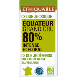 ETHIQUABLE - Chocolat noir 80% Equateur BIO - la tablette de 100g