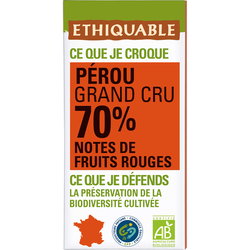 ETHIQUABLE - Chocolat noir 70% Pérou BIO - la tablette de 100g
