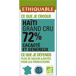ETHIQUABLE - Chocolat noir 72% Haïti BIO - la tablette de 100g