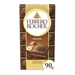 Chocolat au lait et noisettes FERRERO ROCHER, Tablette de 90g
