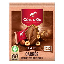 Chocolat au lait noisettes entières COTE D'OR - Paquet de 10 carrés de200g
