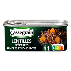 Lentilles cuisinées aux oignons et carottes CASSEGRAIN - Boîte 130g