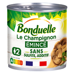 Champignons émincés au naturel sans sulfite BONDUELLE - Boîte 230g