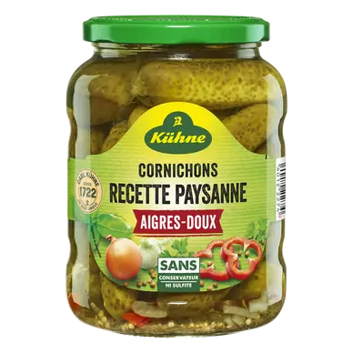 Cornichons aigres doux recette paysanne KUHNE, 72cl 360g