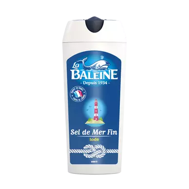 Sel de mer extra fin iodé LA BALEINE, boîte de 125g