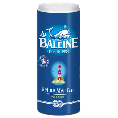 Sel de mer fin iodé et fluoré LA BALEINE, boîte verseuse de 750g