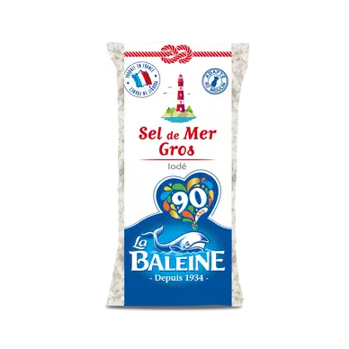 Gros sel blanc iodé LA BALEINE, sachet de 1kg
