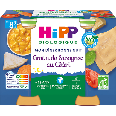 HIPP MON DINER BONNE NUIT - Gratin de lasagnes au céleri, dès 8 mois - 2x190g