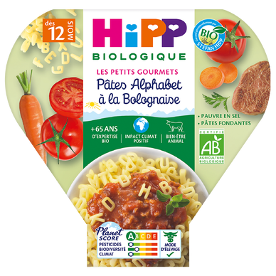 HIPP LES PETITS GOURMETS - Pâtes Alphabet à la Bolognaise, dès 12 mois - 230g