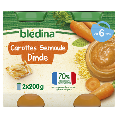 BLEDINA BLEDINE - Carottes Semoule Dinde, dès 6 mois - 2x200g