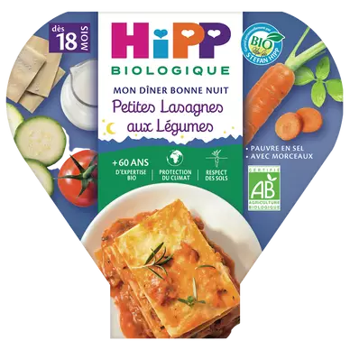HIPP MON DINER BONNE NUIT - Petites Lasagnes aux Légumes, dès 18 mois- 260g