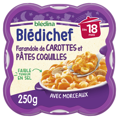 BLEDINA BLEDICHEF - Farandole de carottes et pâtes coquilles, dès 18 mois - 250g
