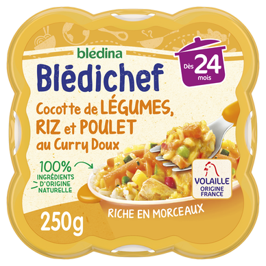 BLEDINA BLEDICHEF - Cocotte de légumes, riz et poulet au curry doux, dès 24 mois - 250g