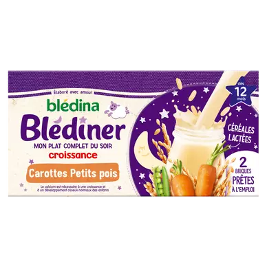 BLEDINA BLEDINER - Petits pois carottes, dès 12 mois - 2x250ml