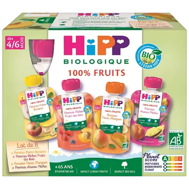HIPP - Gourdes de fruits, de 4 à 6 mois - 8x90g