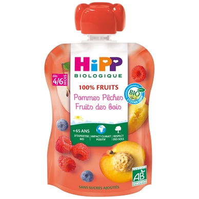 HIPP - Pommes,Pêches,Fruits des bois, de 4 à 6 mois - 90g