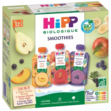 HIPP - Goûter bébé Gourde de fruits, dès 12 mois - 8x120ml