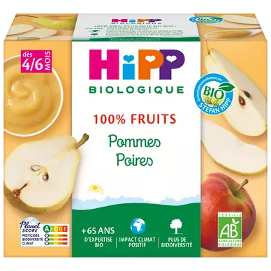 Dessert fruitier infantile bio 100% Fruits pommes poires HIPP, dès 4/6mois, 4x400g 400g