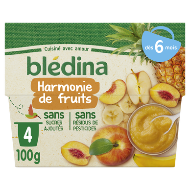 BLEDINA - Harmonie de fruits, dès 6 mois - 4x100g