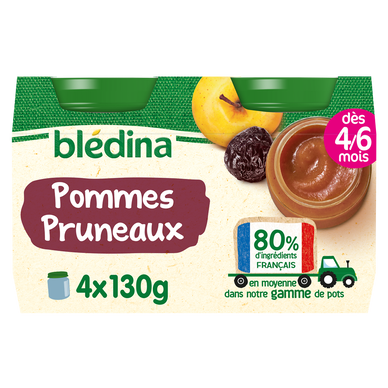 BLEDINA - Pommes Pruneaux, de 4 à 6 mois - 4x130g