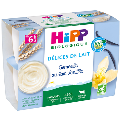 HIPP - Semoule au lait entier, BIO, dès 6 mois - 4x100g