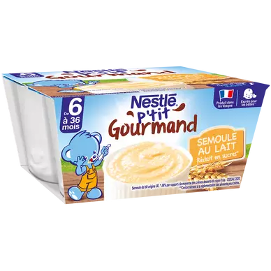 NESTLE P'TIT GOURMAND - Semoule au lait, dès 6 mois - 4x100g