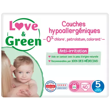Couches sensitives et écologiques taille 5 LOVE&GREEN, 40