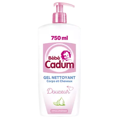 Gel Bébé nettoyant corps cheveux hypoallergénique huile amande bio CADUM Flacon Pompe 750ml