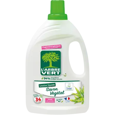 Lessive liquide savon végétal ARBRE VERT bidon - 1,53l - 34 lavages
