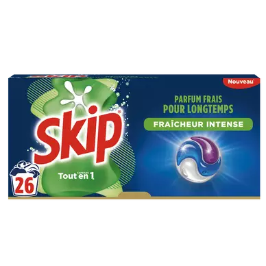 SKIP - Lessive en Capsules - 3 en 1 - Fraicheur Intense - 26 lavages - 548 g