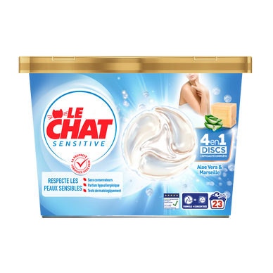 LE CHAT - Lessive en Capsules - Hypoallergénique - 4 en 1 - Aloe Vera- 23 lavages - 412 g