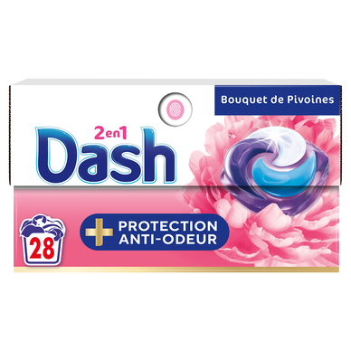 DASH - Lessive en Capsules - Protection anti odeur - 2 en 1 - Pivoine et hibiscus - 28 lavages - 669 g