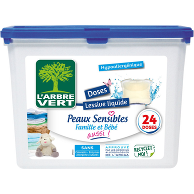 L'ARBRE VERT - Lessive en Capsules - Pour bébé, Hypoallergénique - 24 lavages - 634 g