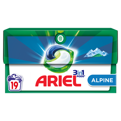Lessive capsule alpine 3in1 pods ARIEL x19 doses