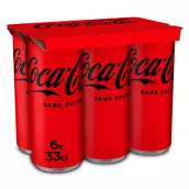 Soda COCA-COLA sans sucres - Pack canette 6x33cl