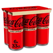 Soda COCA-COLA sans sucres sans caféine - Pack canettes 6x33cl