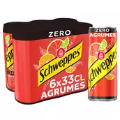 Soda Zero saveur Agrumes SCHWEPPES - le pack de 6 canettes de 33cl